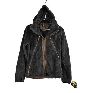 Kuhl Flight Jacket Womens Size S Brown Sherpa Fleece Full Zip Hideaway Hood